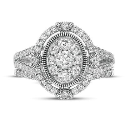 1.0 CT. T.W. Composite Oval Natural Diamond Split Shank Antique Vintage-Style Bridal Engagement Ring Set in Solid 10K White Gold
