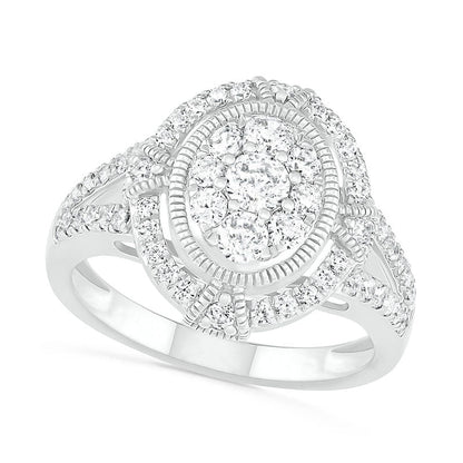 1.0 CT. T.W. Composite Oval Natural Diamond Split Shank Antique Vintage-Style Bridal Engagement Ring Set in Solid 10K White Gold