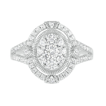 1.0 CT. T.W. Composite Oval Natural Diamond Split Shank Antique Vintage-Style Bridal Engagement Ring Set in Solid 10K White Gold