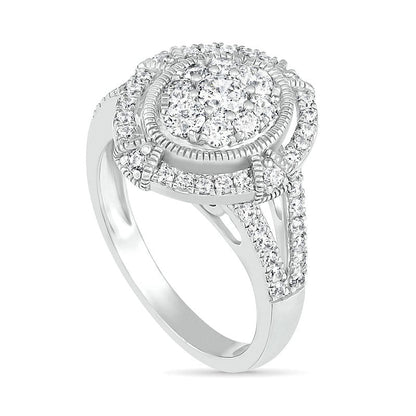 1.0 CT. T.W. Composite Oval Natural Diamond Split Shank Antique Vintage-Style Bridal Engagement Ring Set in Solid 10K White Gold
