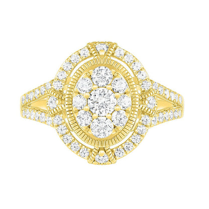 1.0 CT. T.W. Composite Oval Natural Diamond Split Shank Antique Vintage-Style Bridal Engagement Ring Set in Solid 10K Yellow Gold