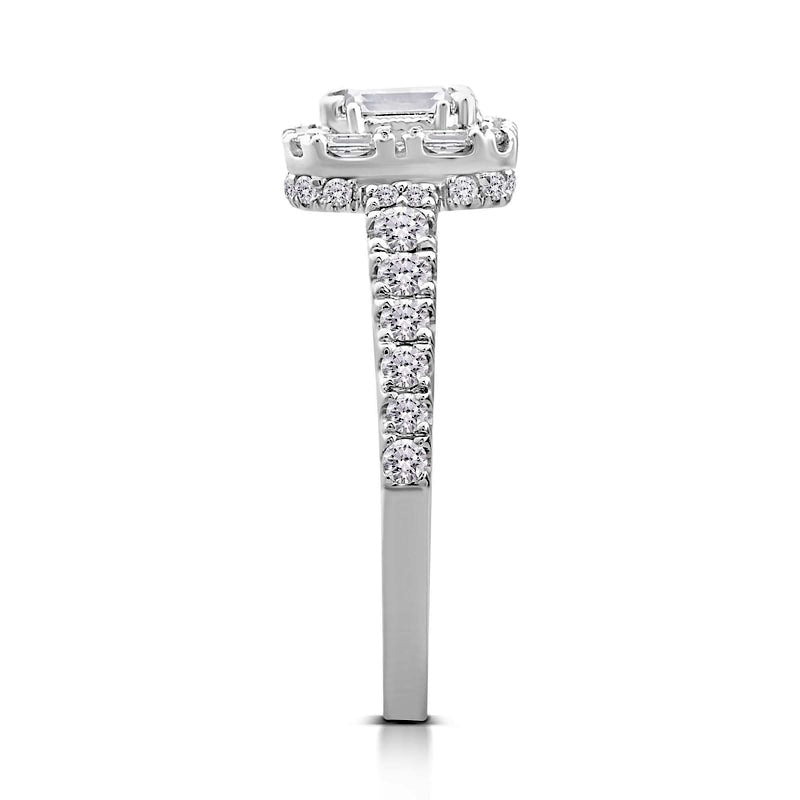 1.0 CT. T.W. Emerald-Cut Natural Diamond Frame Antique Vintage-Style Engagement Ring in Solid 14K White Gold