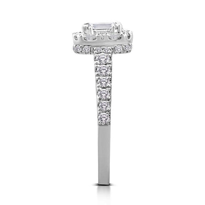 1.0 CT. T.W. Emerald-Cut Natural Diamond Frame Antique Vintage-Style Engagement Ring in Solid 14K White Gold