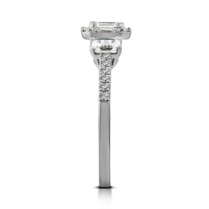 1.0 CT. T.W. Emerald-Cut Natural Diamond Frame Three Stone Engagement Ring in Solid 14K White Gold