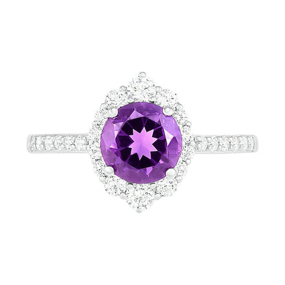 7.0mm Amethyst and White Lab-Created Sapphire Ornate Frame Ring in Sterling Silver