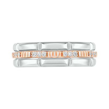 Men's 0.13 CT. T.W. Natural Diamond Textured Triple Row Wedding Band in Solid 10K Two-Tone Gold