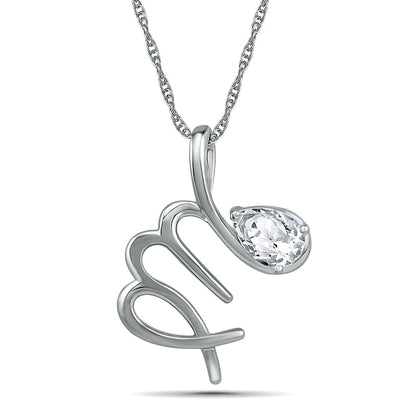 Pear-Shaped White Lab-Created Sapphire Virgo Zodiac Sign Pendant in Sterling Silver