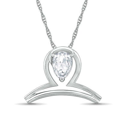 Pear-Shaped White Lab-Created Sapphire Libra Zodiac Sign Pendant in Sterling Silver