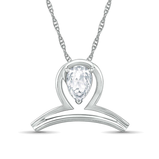 Pear-Shaped White Lab-Created Sapphire Libra Zodiac Sign Pendant in Sterling Silver
