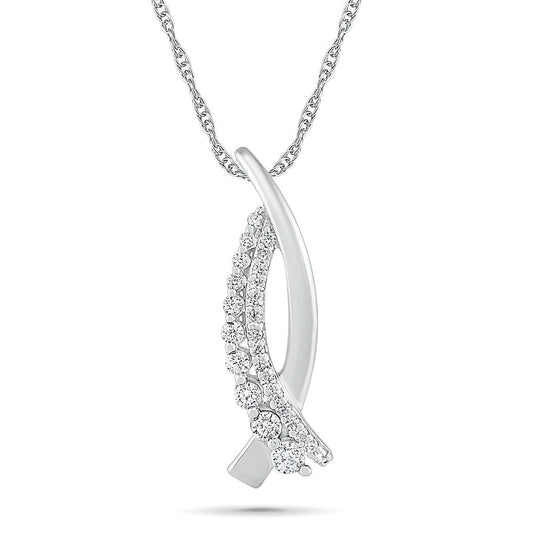 0.25 CT. T.W. Natural Diamond Double Row Crossover Pendant in Sterling Silver