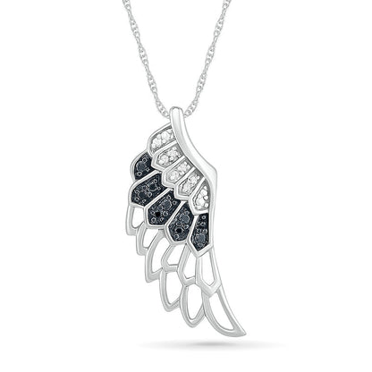 Black Enhanced and White Natural Diamond Accent Angel Wing Pendant in Sterling Silver