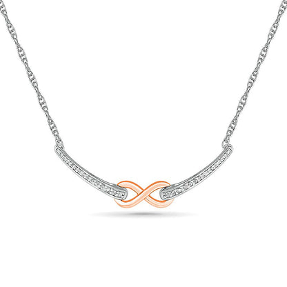 0.13 CT. T.W. Natural Diamond Infinity Necklace in Sterling Silver and 10K Rose Gold
