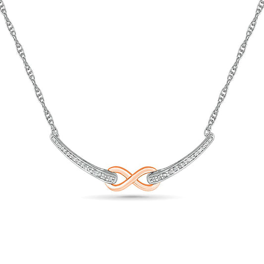 0.13 CT. T.W. Natural Diamond Infinity Necklace in Sterling Silver and 10K Rose Gold
