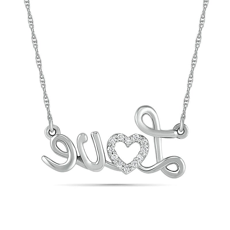 0.05 CT. T.W. Natural Diamond Love" Heart Necklace in Sterling Silver"
