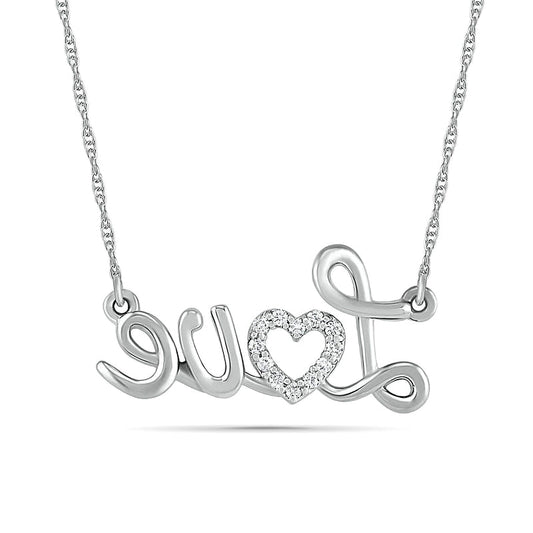 0.05 CT. T.W. Natural Diamond Love" Heart Necklace in Sterling Silver"