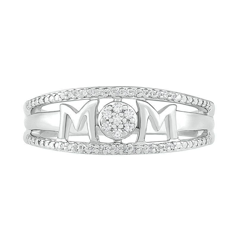 0.10 CT. T.W. Natural Diamond MOM" Double Row Ring in Sterling Silver"