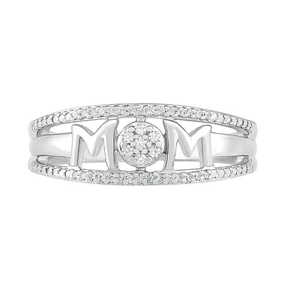 0.10 CT. T.W. Natural Diamond MOM" Double Row Ring in Sterling Silver"