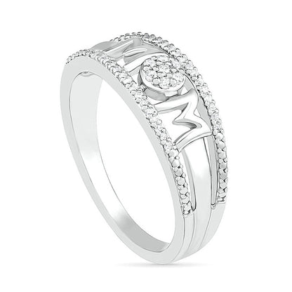 0.10 CT. T.W. Natural Diamond MOM" Double Row Ring in Sterling Silver"