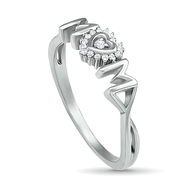 0.05 CT. T.W. Natural Diamond Frame MOM" with Heart Ring in Sterling Silver"
