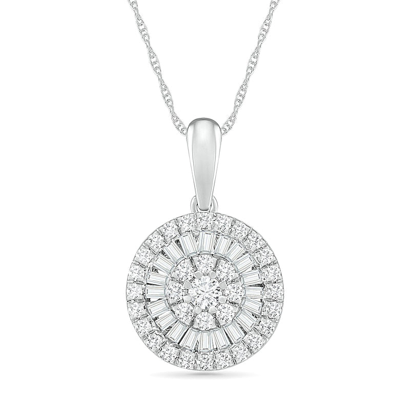 0.5 CT. T.W. Composite Baguette and Round Natural Diamond Double Frame Pendant in 10K White Gold