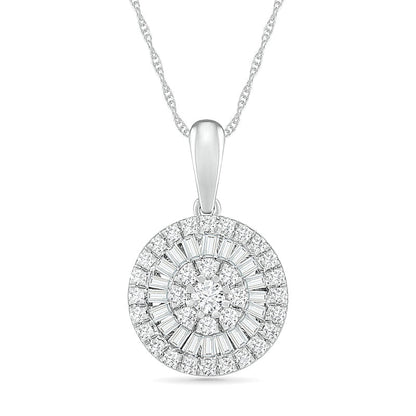 0.5 CT. T.W. Composite Baguette and Round Natural Diamond Double Frame Pendant in 10K White Gold