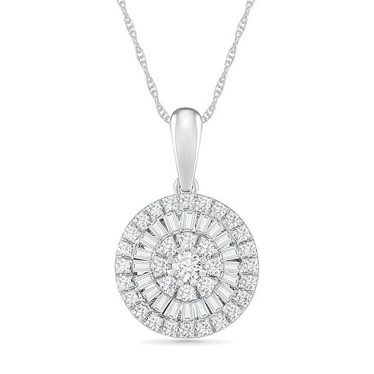 0.5 CT. T.W. Composite Baguette and Round Natural Diamond Double Frame Pendant in 10K White Gold
