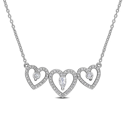 Pear-Shaped and Round White Topaz with 0.2 CT. T.W. Natural Diamond Heart Outline Trio Necklace in Sterling Silver - 17