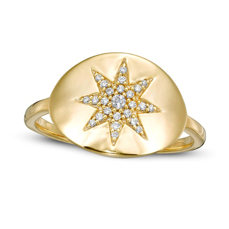 0.10 CT. T.W. Natural Diamond Star Signet Ring in Solid 10K Yellow Gold