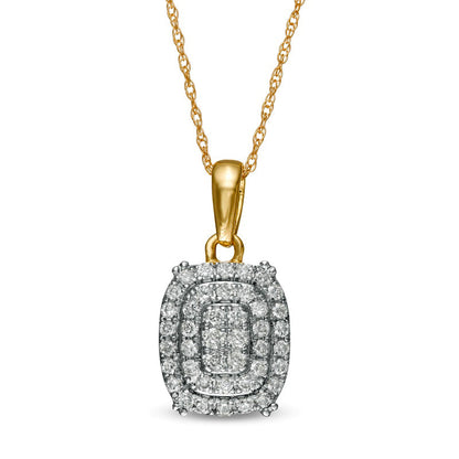 0.33 CT. T.W. Composite Natural Diamond Elongated Cushion Frame Pendant in 10K Yellow Gold