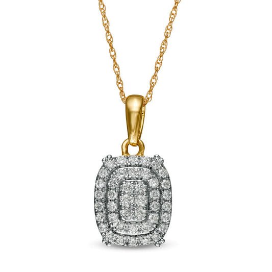 0.33 CT. T.W. Composite Natural Diamond Elongated Cushion Frame Pendant in 10K Yellow Gold