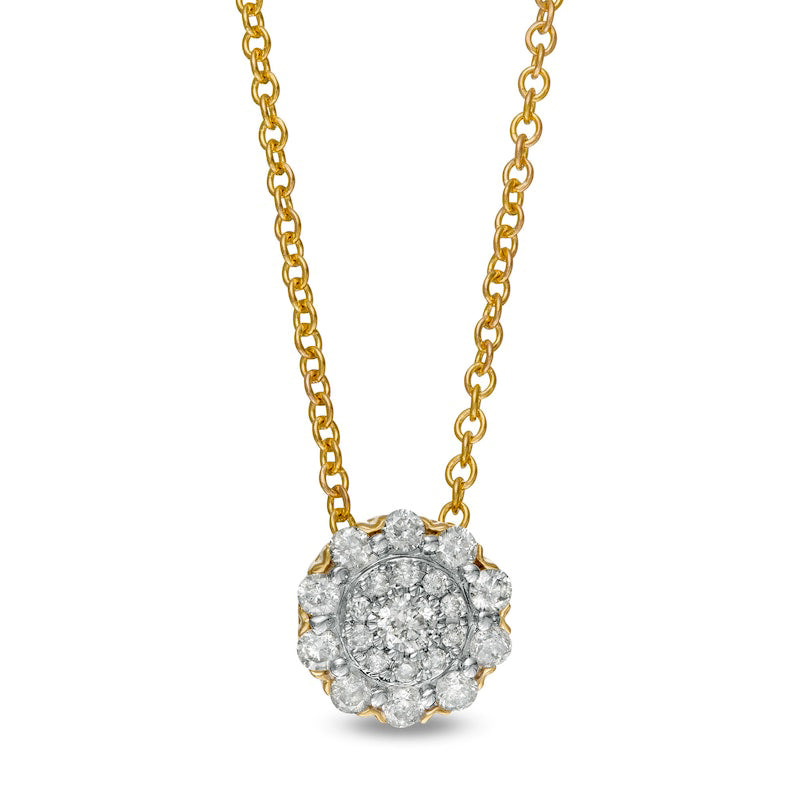 0.25 CT. T.W. Composite Natural Diamond Flower Frame Pendant in 10K Yellow Gold