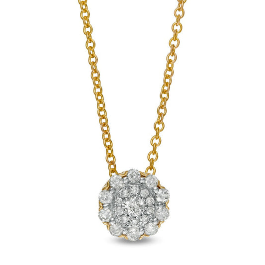 0.25 CT. T.W. Composite Natural Diamond Flower Frame Pendant in 10K Yellow Gold