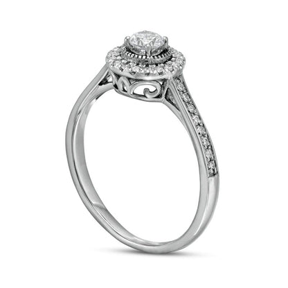 0.33 CT. T.W. Natural Diamond Frame Antique Vintage-Style Engagement Ring in Solid 10K White Gold