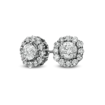 0.88 CT. T.W. Diamond Frame Stud Earrings in 10K White Gold