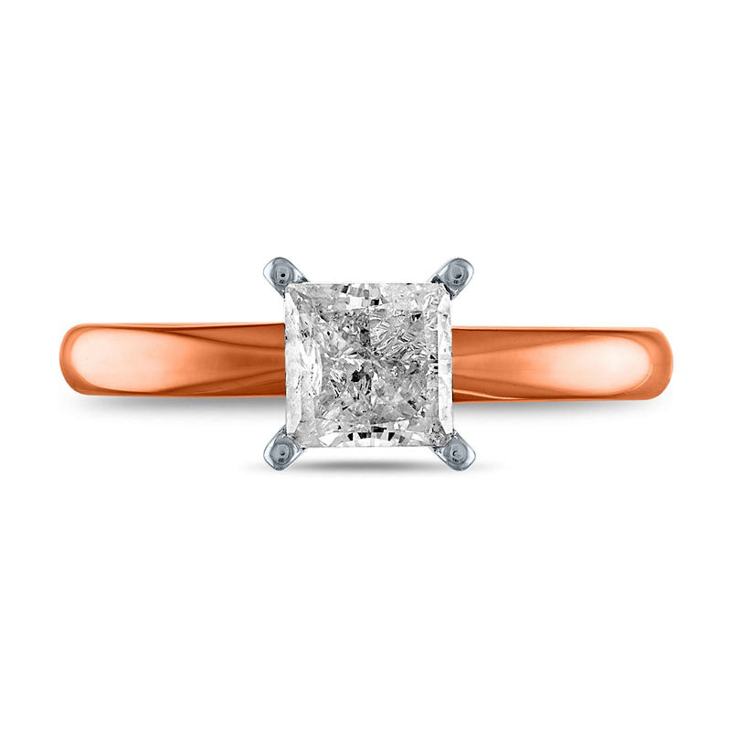 1.0 CT. Princess-Cut Natural Clarity Enhanced Diamond Solitaire Engagement Ring in Solid 14K Rose Gold (J/I3)