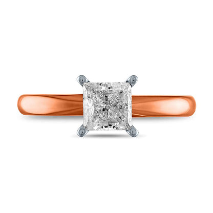 1.0 CT. Princess-Cut Natural Clarity Enhanced Diamond Solitaire Engagement Ring in Solid 14K Rose Gold (J/I3)