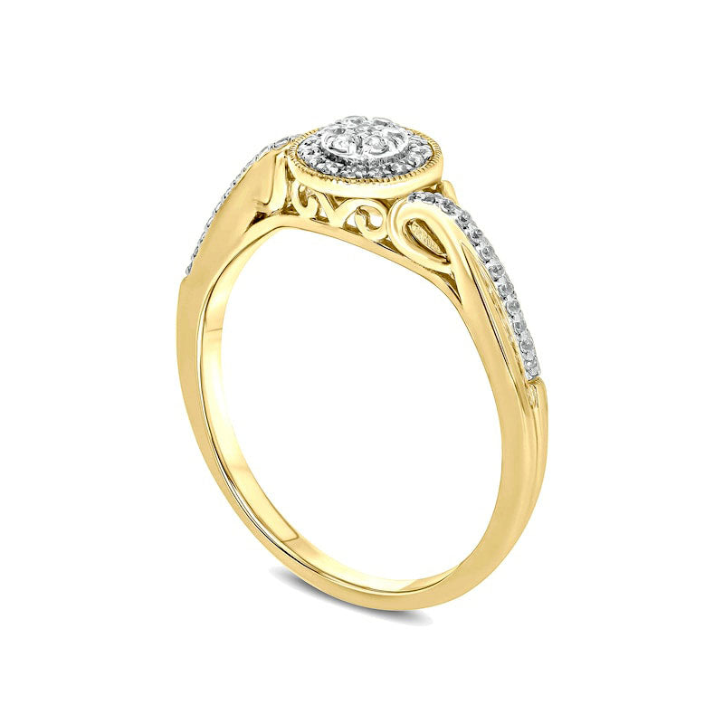 0.17 CT. T.W. Composite Natural Diamond Frame Antique Vintage-Style Promise Ring in Solid 10K Yellow Gold