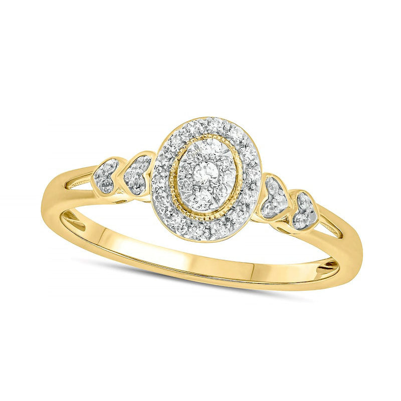 0.17 CT. T.W. Composite Natural Diamond Oval-Shaped Frame Double Heart Sides Promise Ring in Solid 10K Yellow Gold