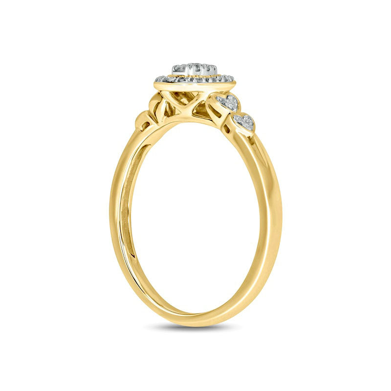0.17 CT. T.W. Composite Natural Diamond Oval-Shaped Frame Double Heart Sides Promise Ring in Solid 10K Yellow Gold