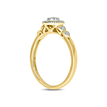 0.17 CT. T.W. Composite Natural Diamond Oval-Shaped Frame Double Heart Sides Promise Ring in Solid 10K Yellow Gold