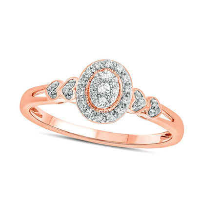 0.17 CT. T.W. Composite Natural Diamond Oval-Shaped Frame Double Heart Sides Promise Ring in Solid 10K Rose Gold