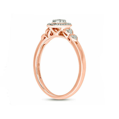 0.17 CT. T.W. Composite Natural Diamond Oval-Shaped Frame Double Heart Sides Promise Ring in Solid 10K Rose Gold
