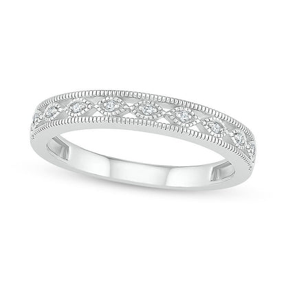 0.63 CT. T.W. Natural Diamond Scallop Edge Frame Antique Vintage-Style Bridal Engagement Ring Set in Solid 10K White Gold