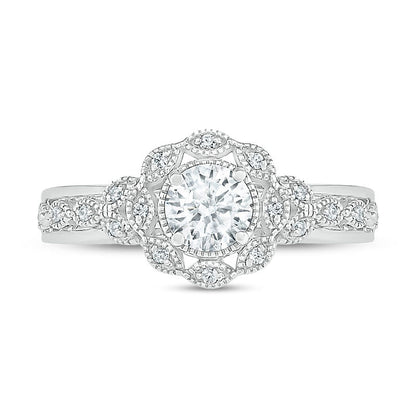 0.63 CT. T.W. Natural Diamond Scallop Edge Frame Antique Vintage-Style Bridal Engagement Ring Set in Solid 10K White Gold