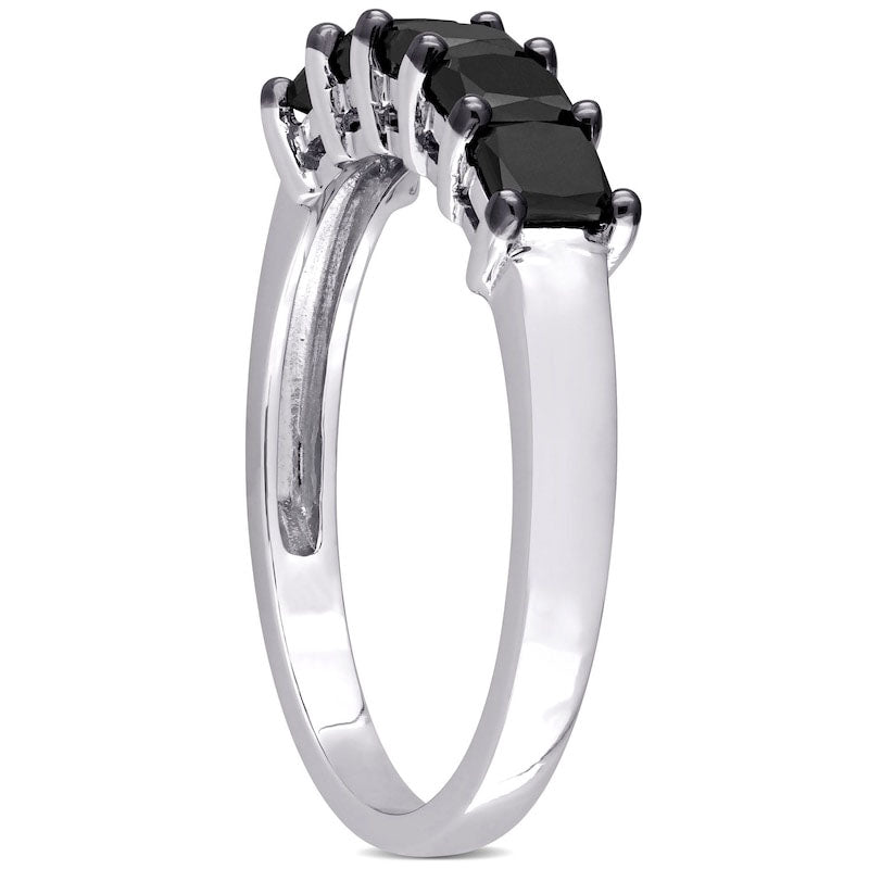 1.25 CT. T.W. Black Enhanced Princess-Cut Natural Diamond Five Stone Anniversary Band in Solid 10K White Gold