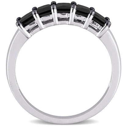 1.25 CT. T.W. Black Enhanced Princess-Cut Natural Diamond Five Stone Anniversary Band in Solid 10K White Gold
