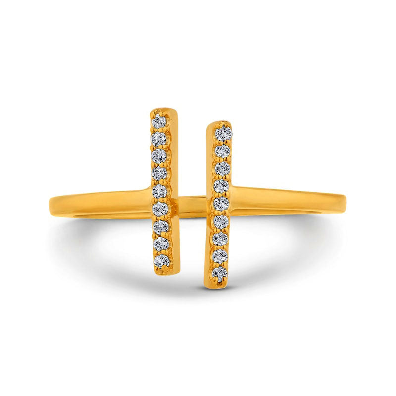 0.10 CT. T.W. Natural Diamond Double Bar Open Ring in Solid 10K Yellow Gold
