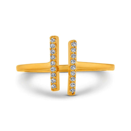 0.10 CT. T.W. Natural Diamond Double Bar Open Ring in Solid 10K Yellow Gold