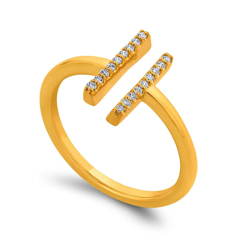 0.10 CT. T.W. Natural Diamond Double Bar Open Ring in Solid 10K Yellow Gold