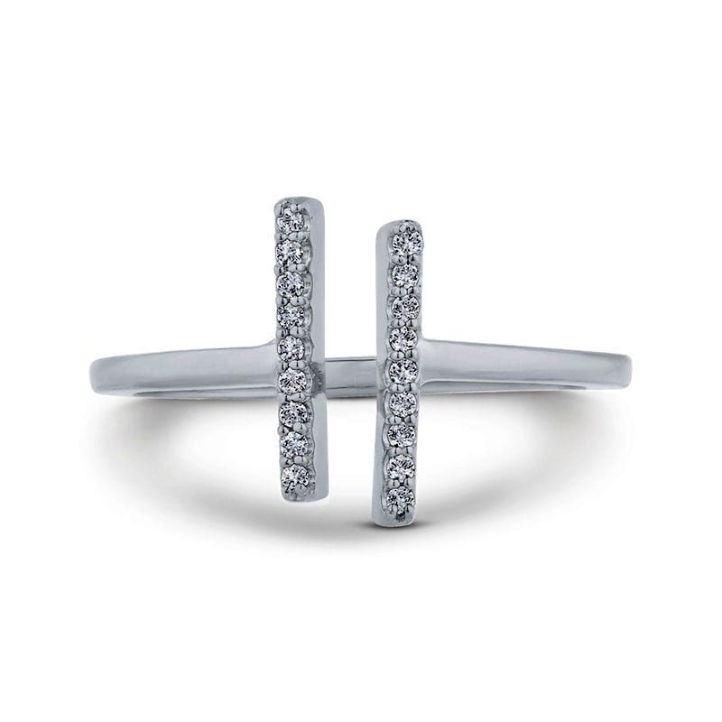 0.10 CT. T.W. Natural Diamond Double Bar Open Ring in Solid 10K White Gold